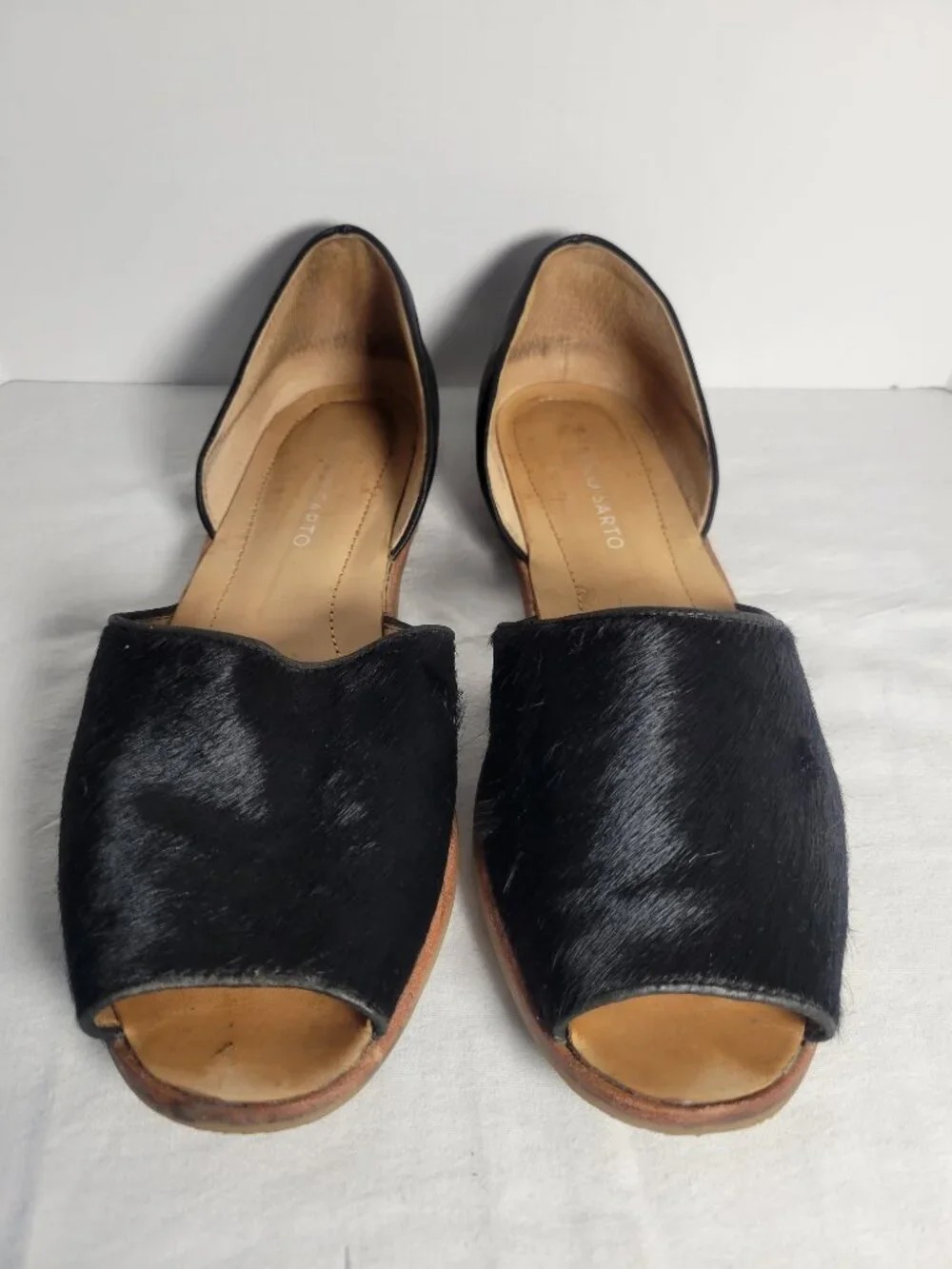 Franco Sarto Venezia Black Calf Hair D'Orsay Peep Toe Flats 7.5M